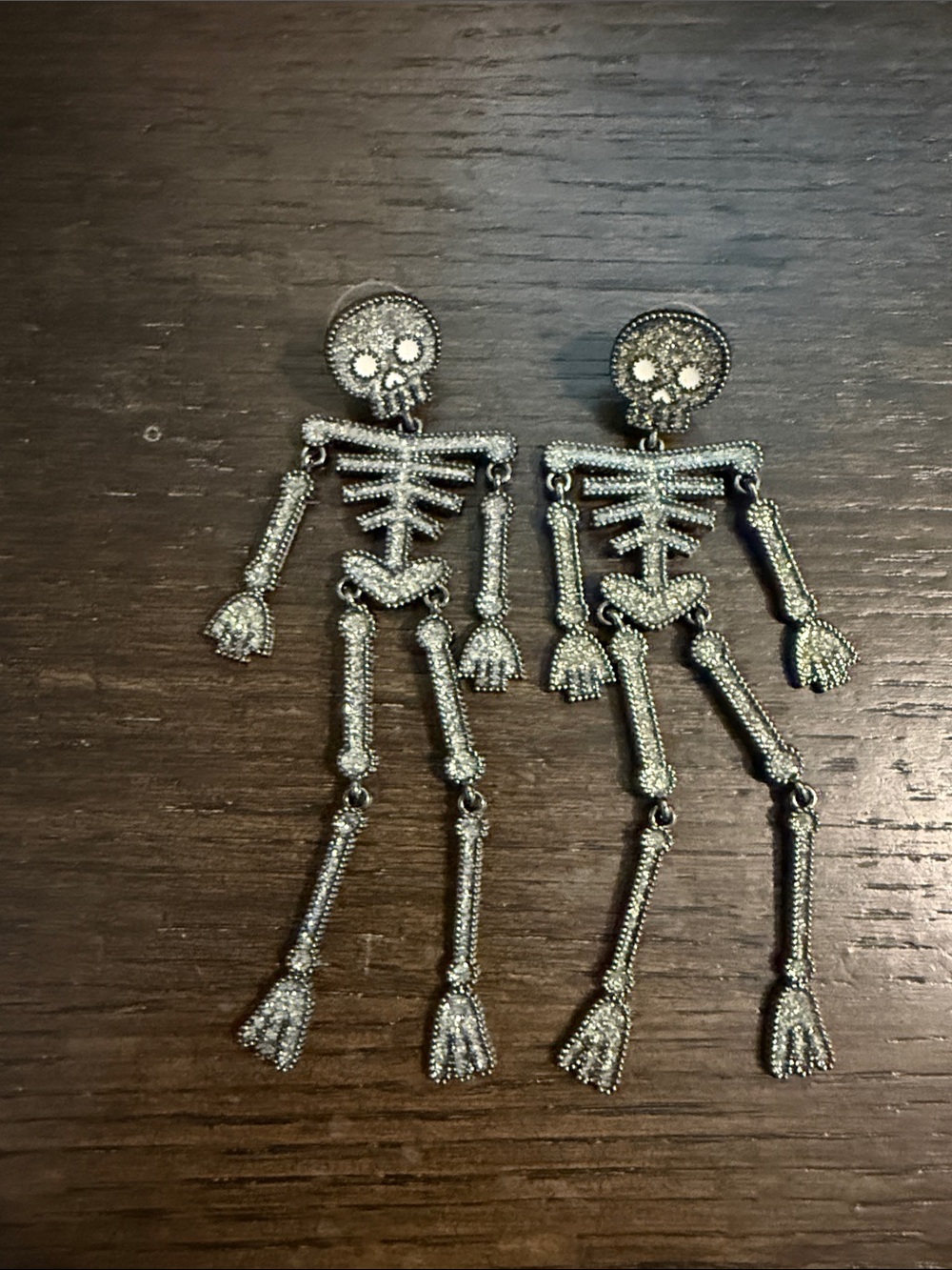 Silver Skeleton Dangle Earrings — Sparkling Gothic Statement